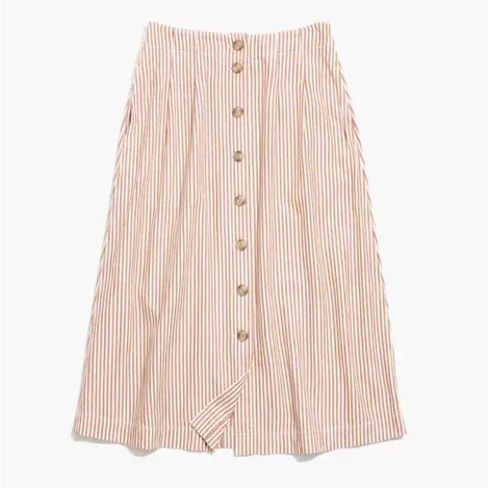 Madewell Patio Button-Front Midi Skirt in Clay Stripe size 22